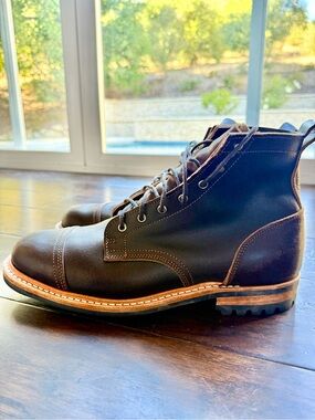 Truman Java Waxed Flesh Cap-Toe Lace-Up Boot in Dark Brown Men’s Size 12.5